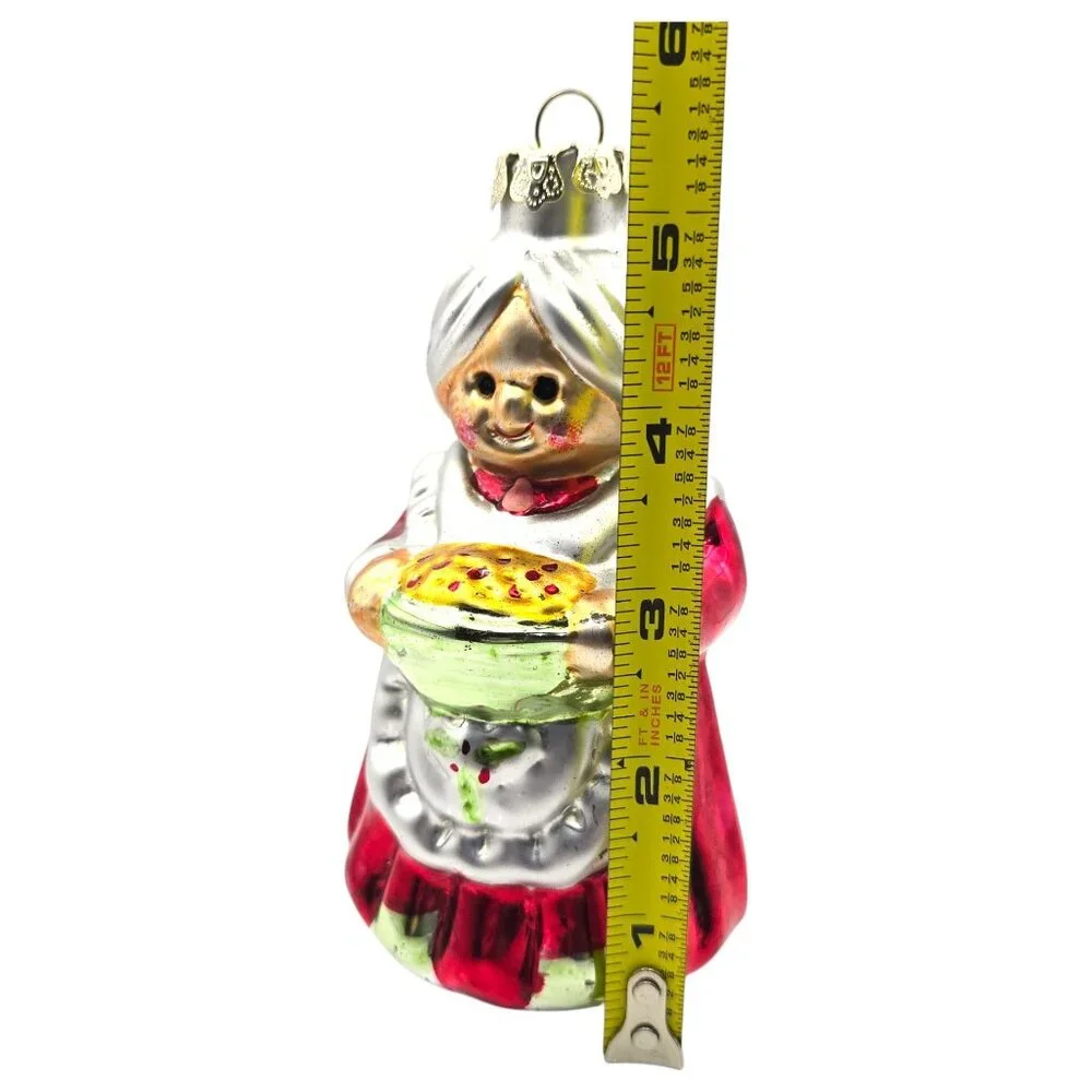 Vintage Mercury Glass Style‎ Mrs. Claus Santa Christmas Ornament With Pie 1990's
